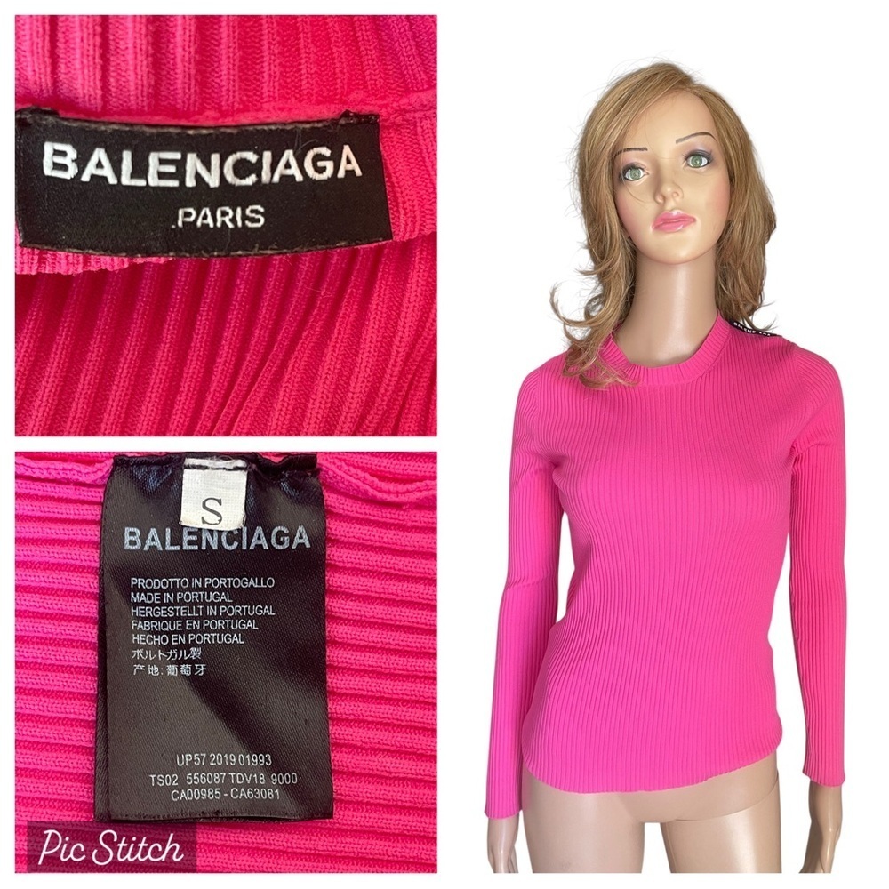 Balenciaga - Bright Pink‎ Technic Rib Knit sweater size S